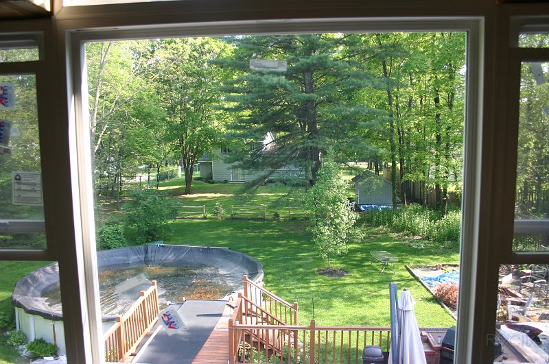 Picture 069.jpg - The view from the tub while standing. Sitting in the tub, the view is of only tree's and sky, and an occasional full moon.